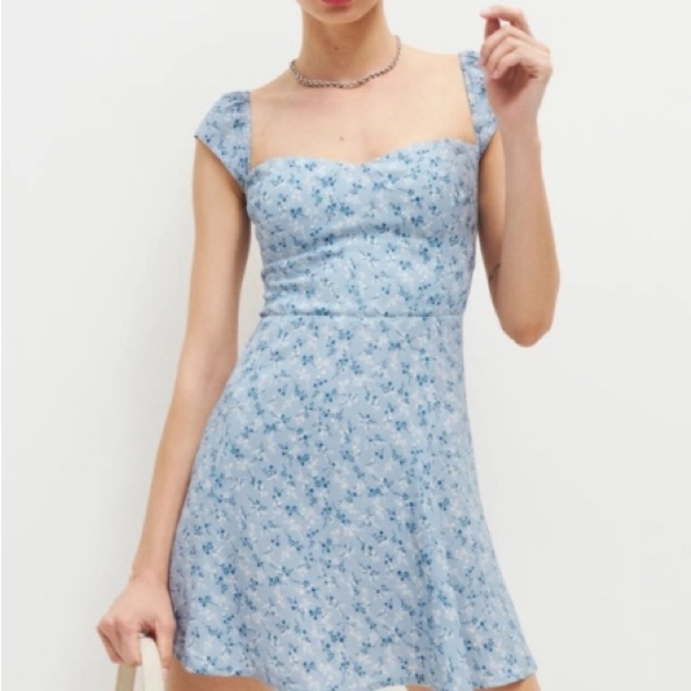 Reformation Tanis Floral Blue Mini Dress in Brooke